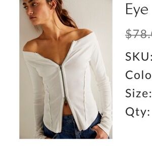 We The Free Off-Shoulder White Long Sleeve Zip Top